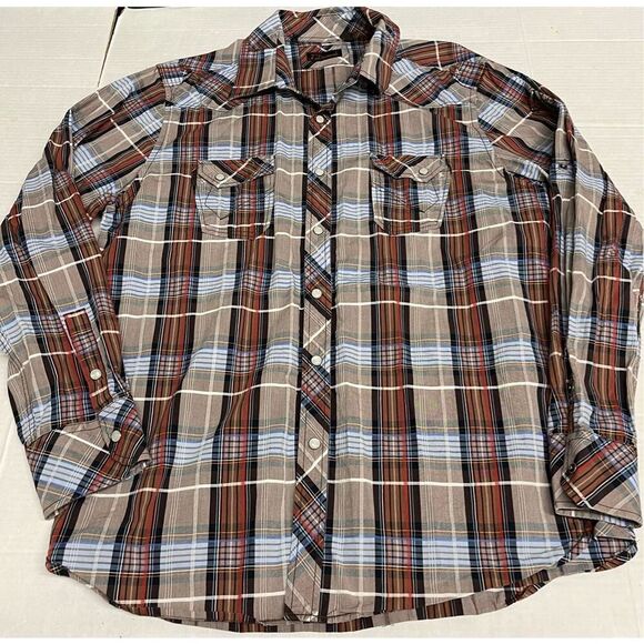 7 Diamonds Men's Red White Blue Plaid‎ Button Up Western Shirt XXL Cotton A9 - Picture 1 of 9